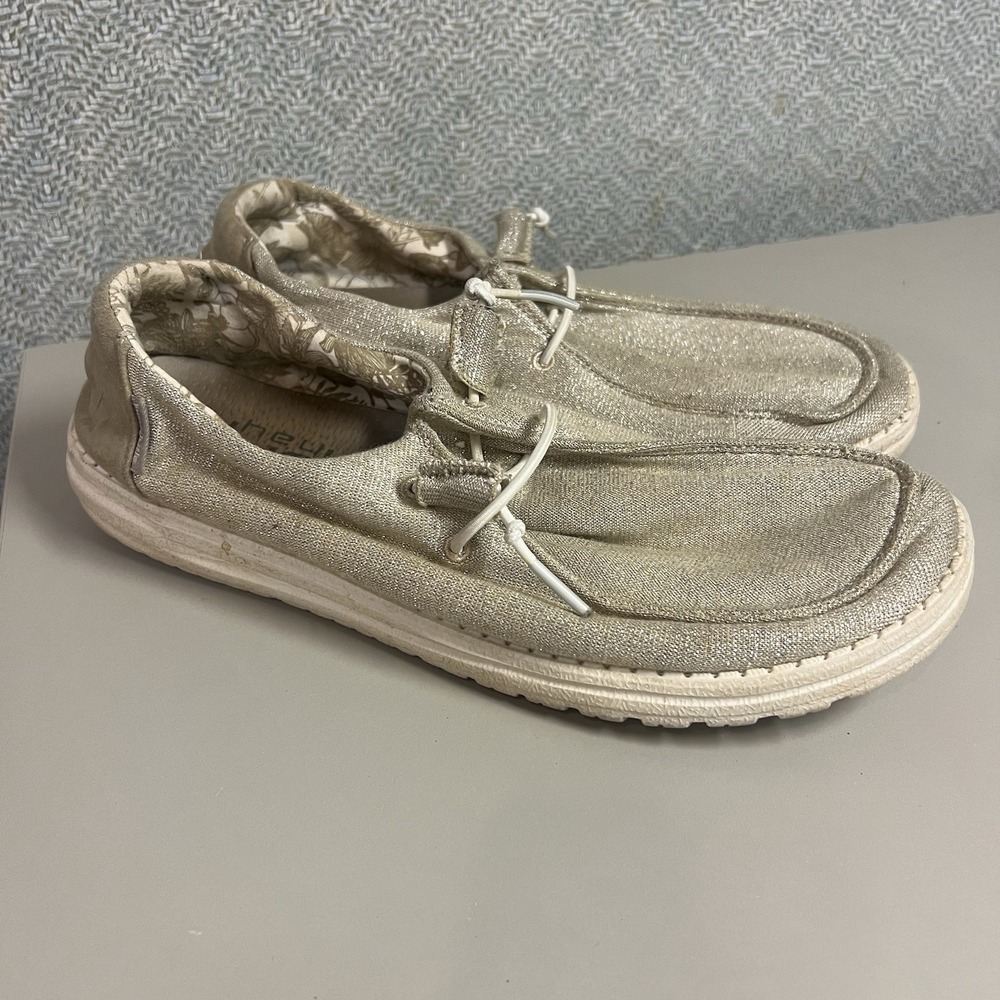 Hey Dude Wendy‎ Stretch Shoes Womens 9 Sparkling Beige Slip On Comfort Casual